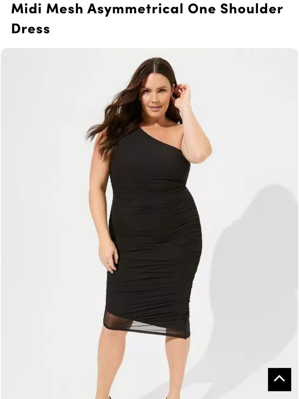 torrid Black One-Shoulder Midi Mesh Ruched Dress